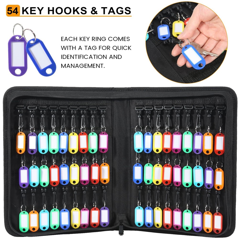 Zippered Key Case Organizer with 54 Hooks Waterproof & Fireproof