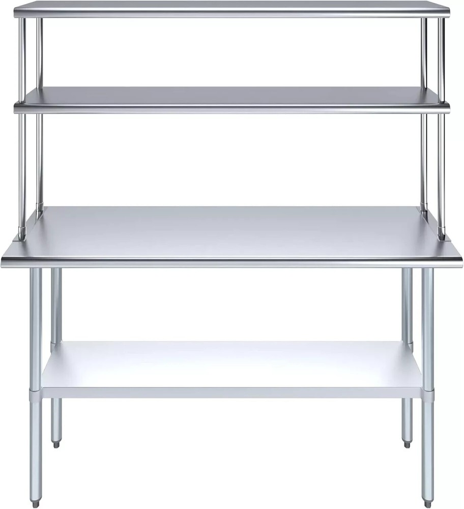 Stainless Steel Work Commercial Worktable w/ Double Overshelf, NSF