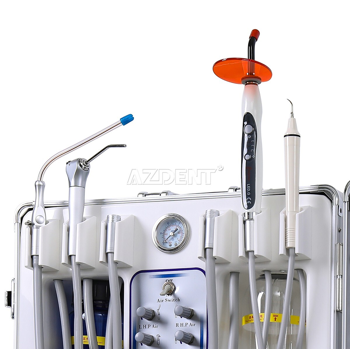 Dental Portable Mobile Delivery Unit Cart+Air Compressor+Scaler+Curing Light USA