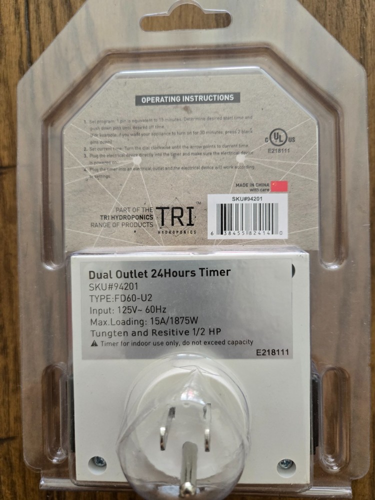 DUAL OUTLET UL LISTED 24 HOURS TIMER BY TRI HYDROPONICS