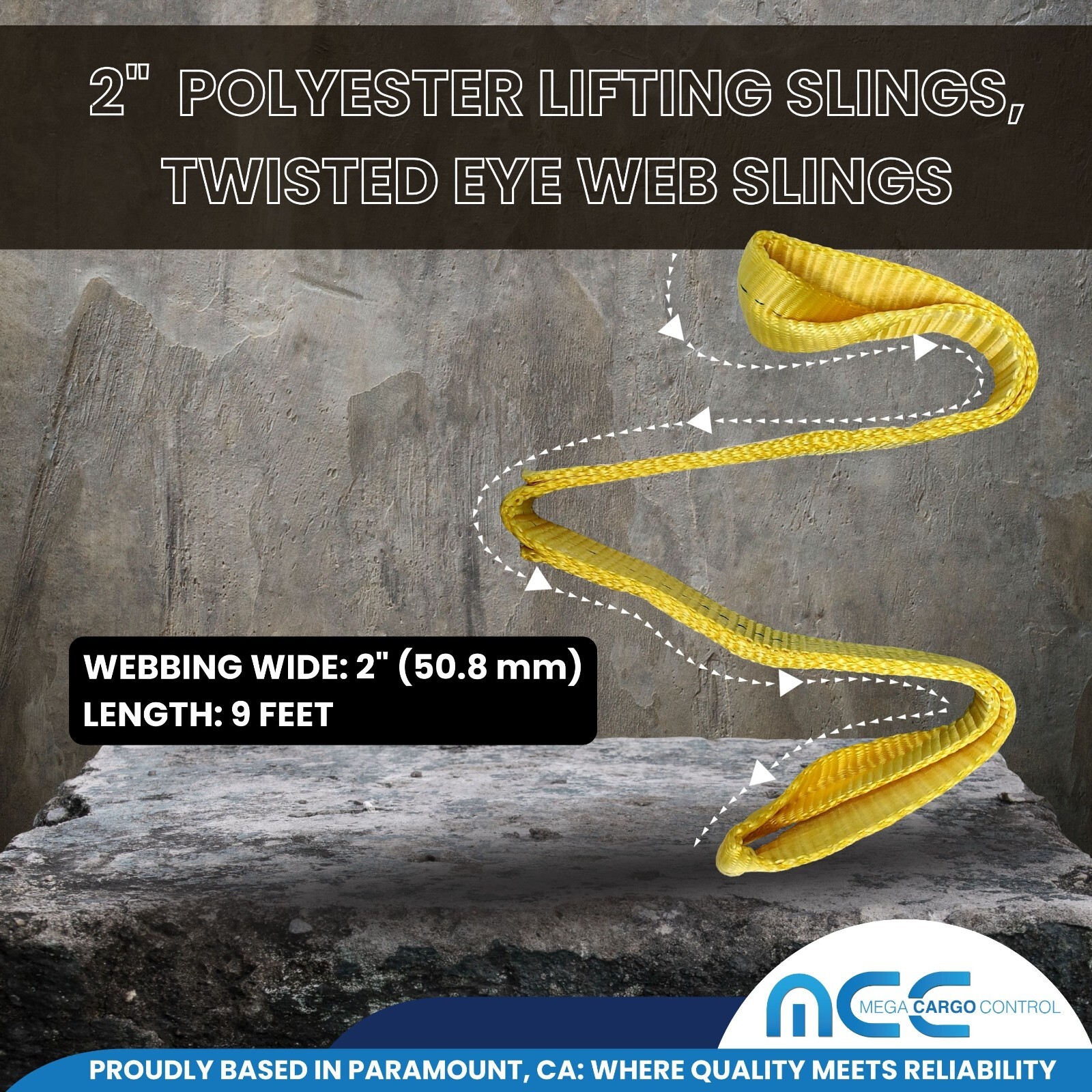 2" x 3 / 6 / 9ft 1-Ply Twisted Eye Web Sling Lifting Strap Industrial 3100 lbs