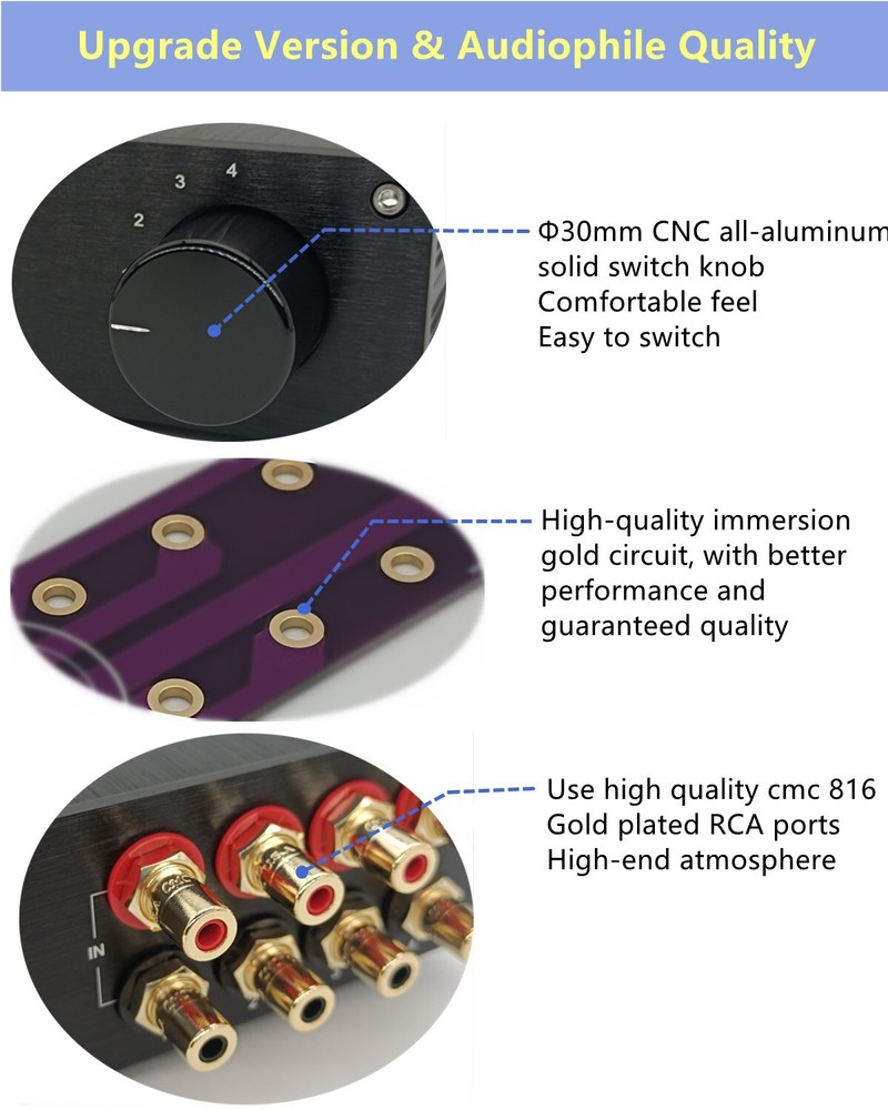 4 way RCA audio switch stereo input signal source switcher selector box Passive