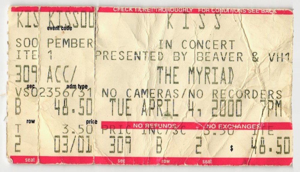 Vintage 2000 Kiss Ted Nugent Skid Row Concert Ticket Stub Oklahoma City OK