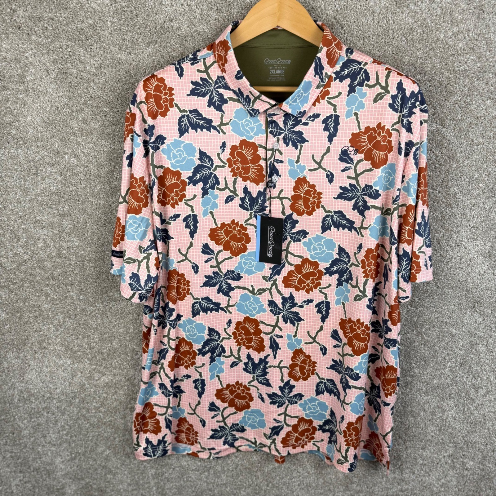 Good Good Golf Pink Canyon Polo Shirt Mens 2XL Floral Print Short Sleeve NEW