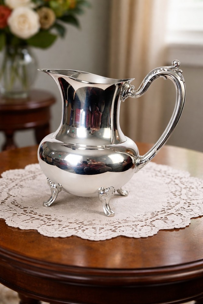 Oneida Georgian Scroll Silverplate Beverage Pitcher Classic Footed Design. USA