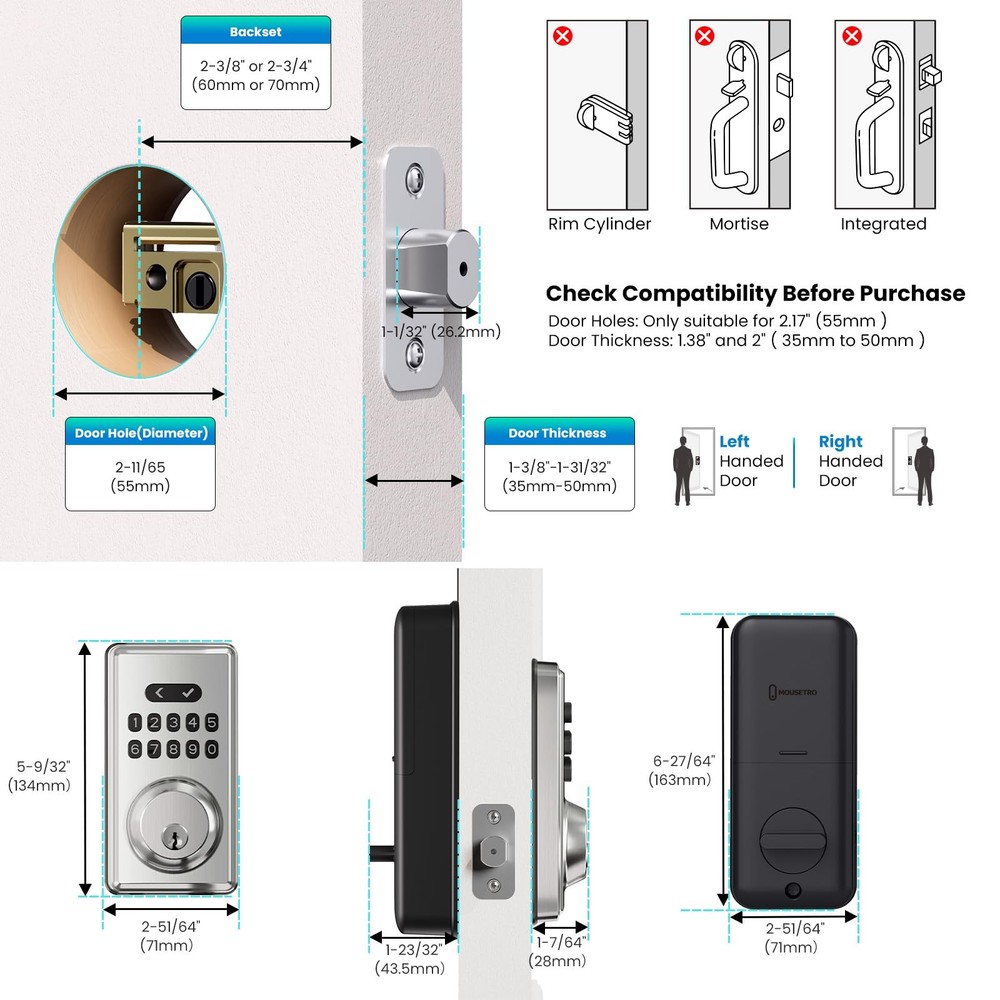 Keyless Entry Door Lock Deadbolt with Keypad, Digital Smart Locks with Code, ...