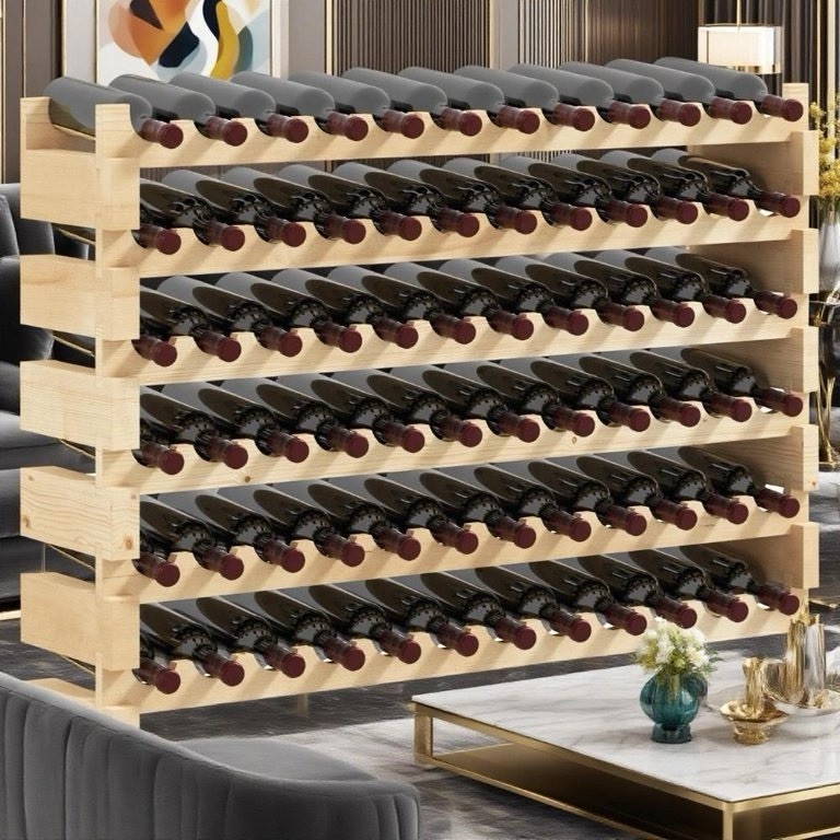 Stackable Modular Wine Rack 6-Tier 72 Bottles Freestanding Solid Pine Wood New