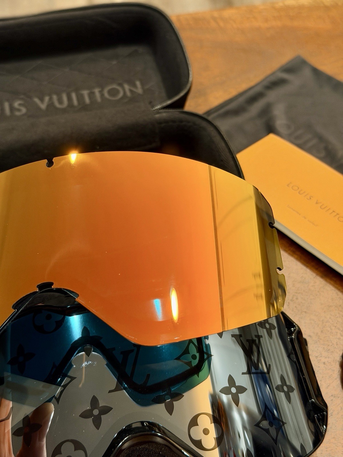 Louis Vuitton Snowboard Ski Mask Goggles - Black Frame with Case & Lenses - NWOT