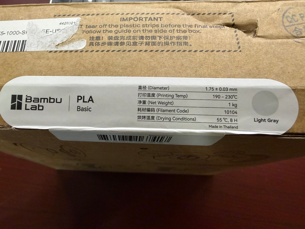 Bambu Lab Bambu PLA Basic-Light Gray (A00-D02-1.75-1000-SPLFREE-US2) RE-FILL