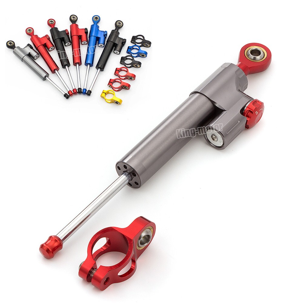 Motorcycle Universal CNC Adjustable Steering Damper Stabilizer Safety Gray&Red
