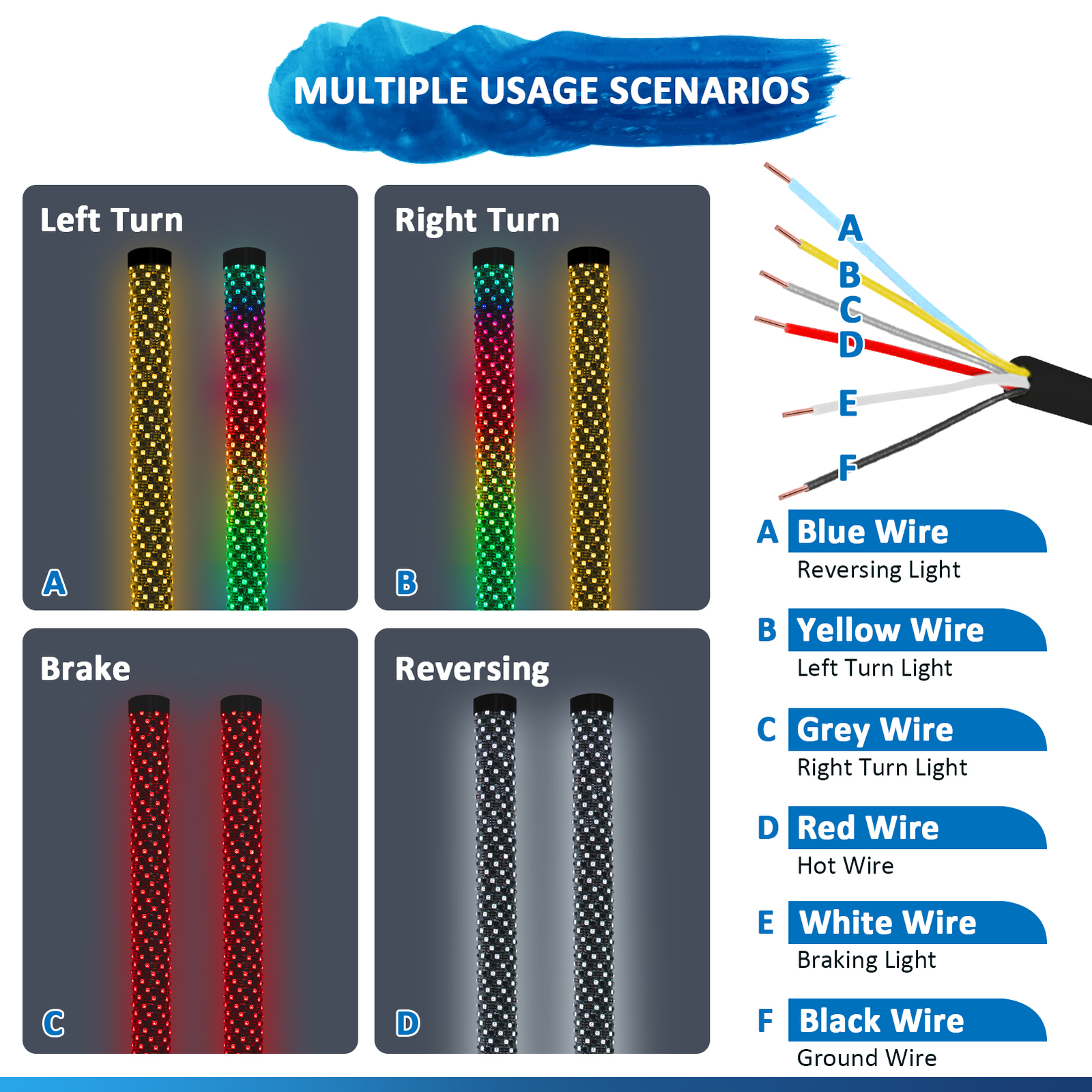 3FT Thick LED Whip Spiral Chasing RGB Fat Whip Lights For Can Am Polaris RZR UTV