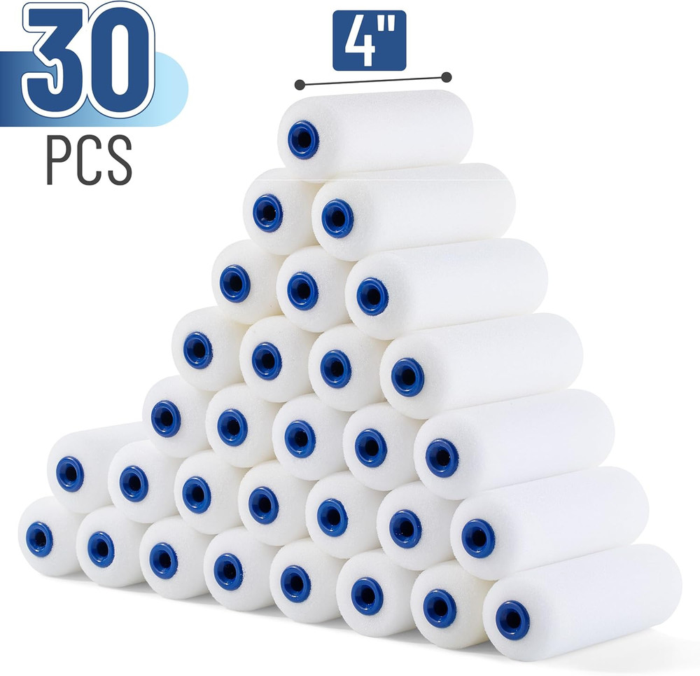 30Pcs Foam Paint Roller Covers 4 Inch High Density Mini Foam Roller Paint Roller