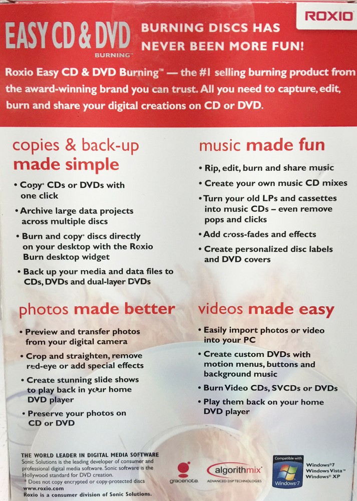 Roxio Easy CD&DVD Burning Software New Condition!