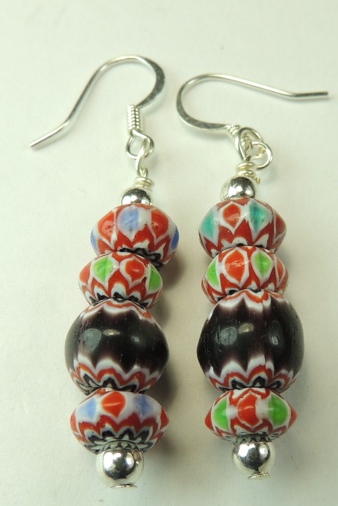 Multicolor Trade Bead Statement Earrings Handmade Jewelry