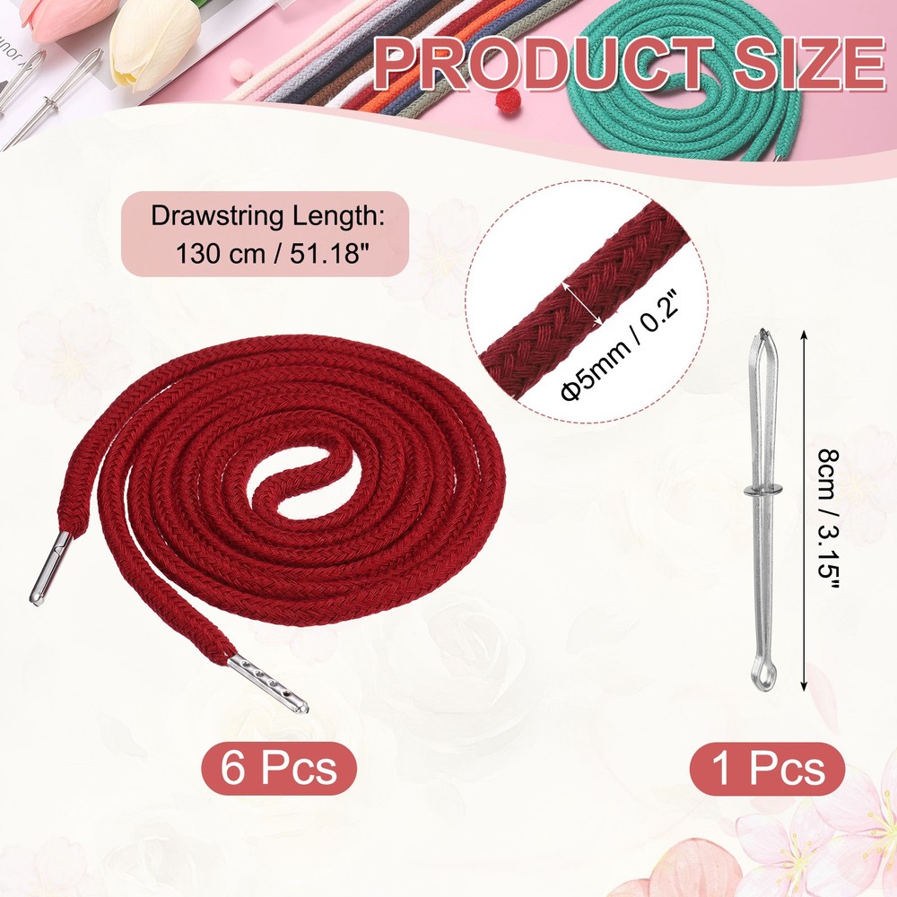 6 Pcs Hoodie Strings Drawstring Cords with Easy Threader (Burgundy)