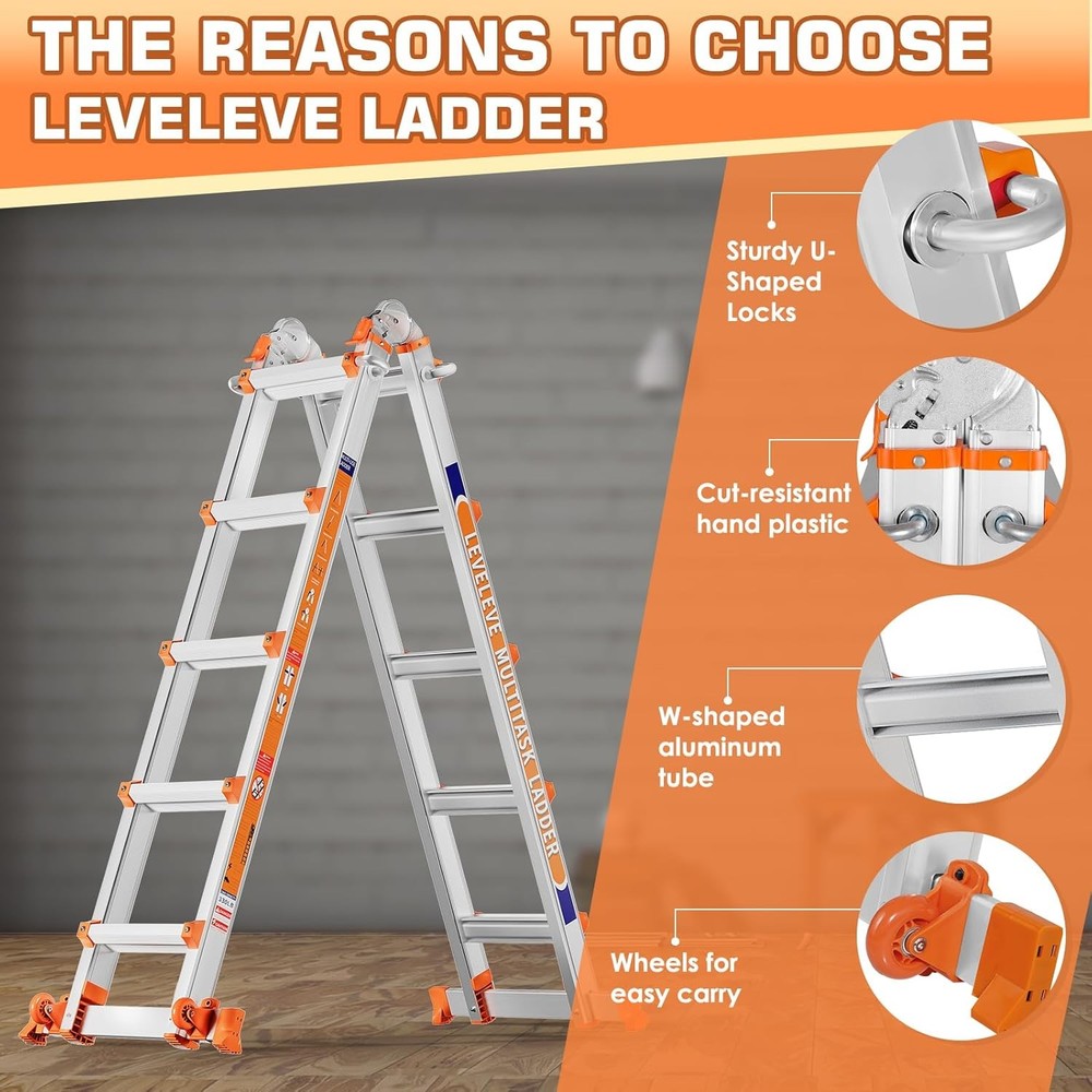 20FT Telescoping Multi Position Ladder with Stabilizer Wheels