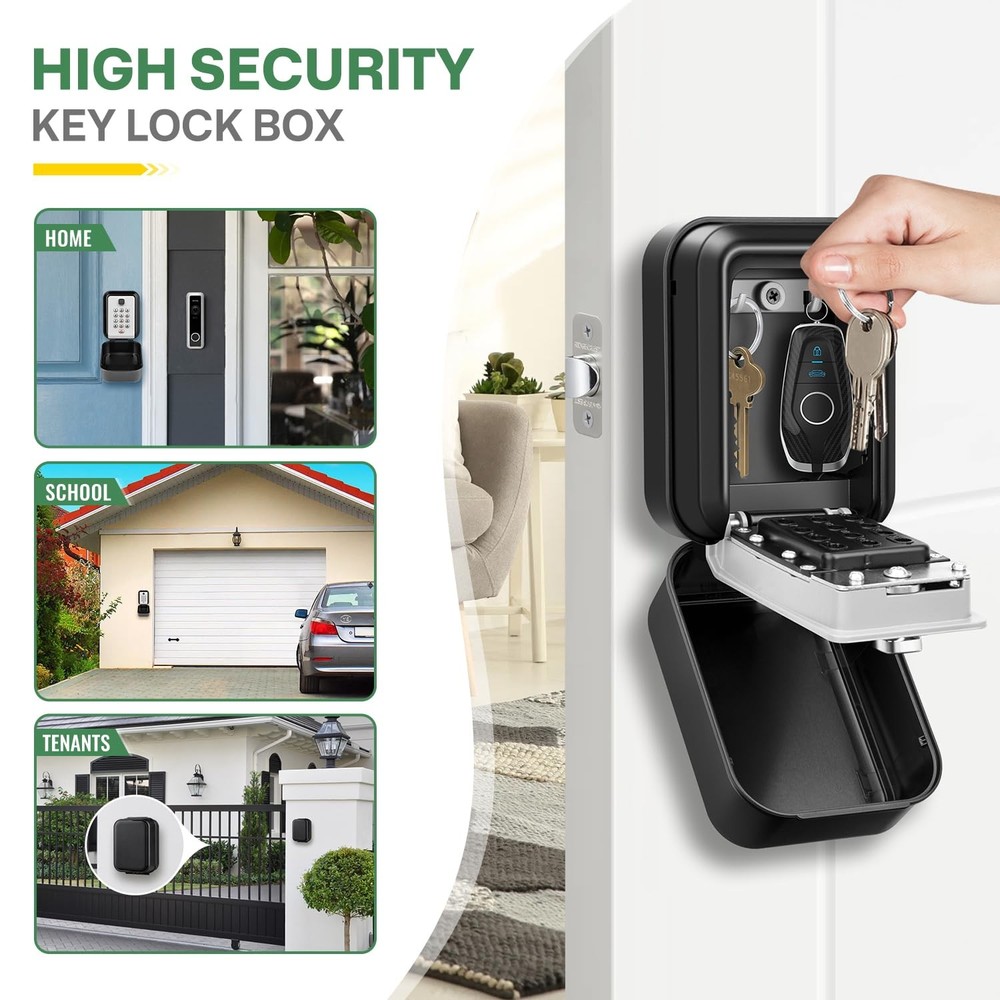 Waterproof Key Lock Box Wall Mount 12Digit Keypad Code Storage Safe Garage