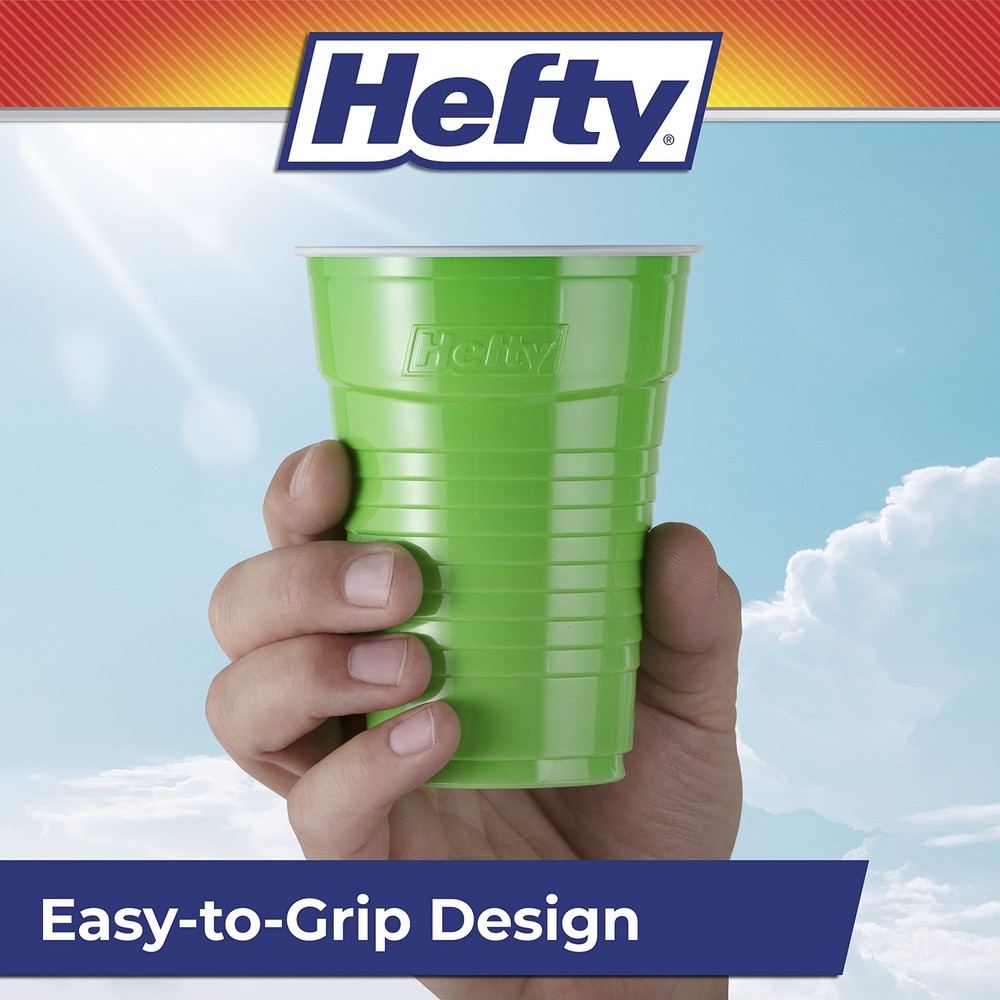 Hefty Party On Disposable Plastic Cups, Assorted, 100 count, Assorted Colors