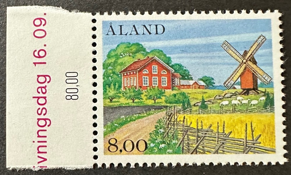 ALAND 19 Beautiful Mint NEVER Hinged  Inscription MARGIN Value WINDMILL