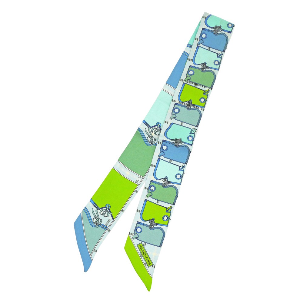 Hermes Twilly Camaille Yellow Multicolor Silk Scarf Used