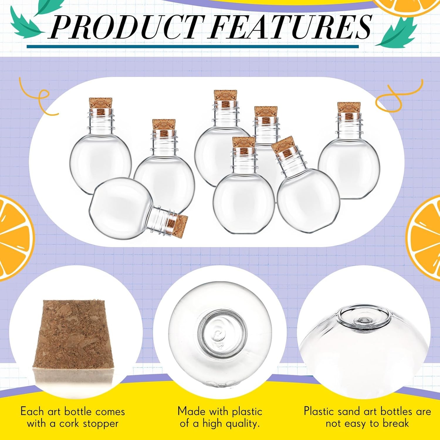 25 Pack 1oz Plastic Mini Potion Bottles with Corks Spherical Small