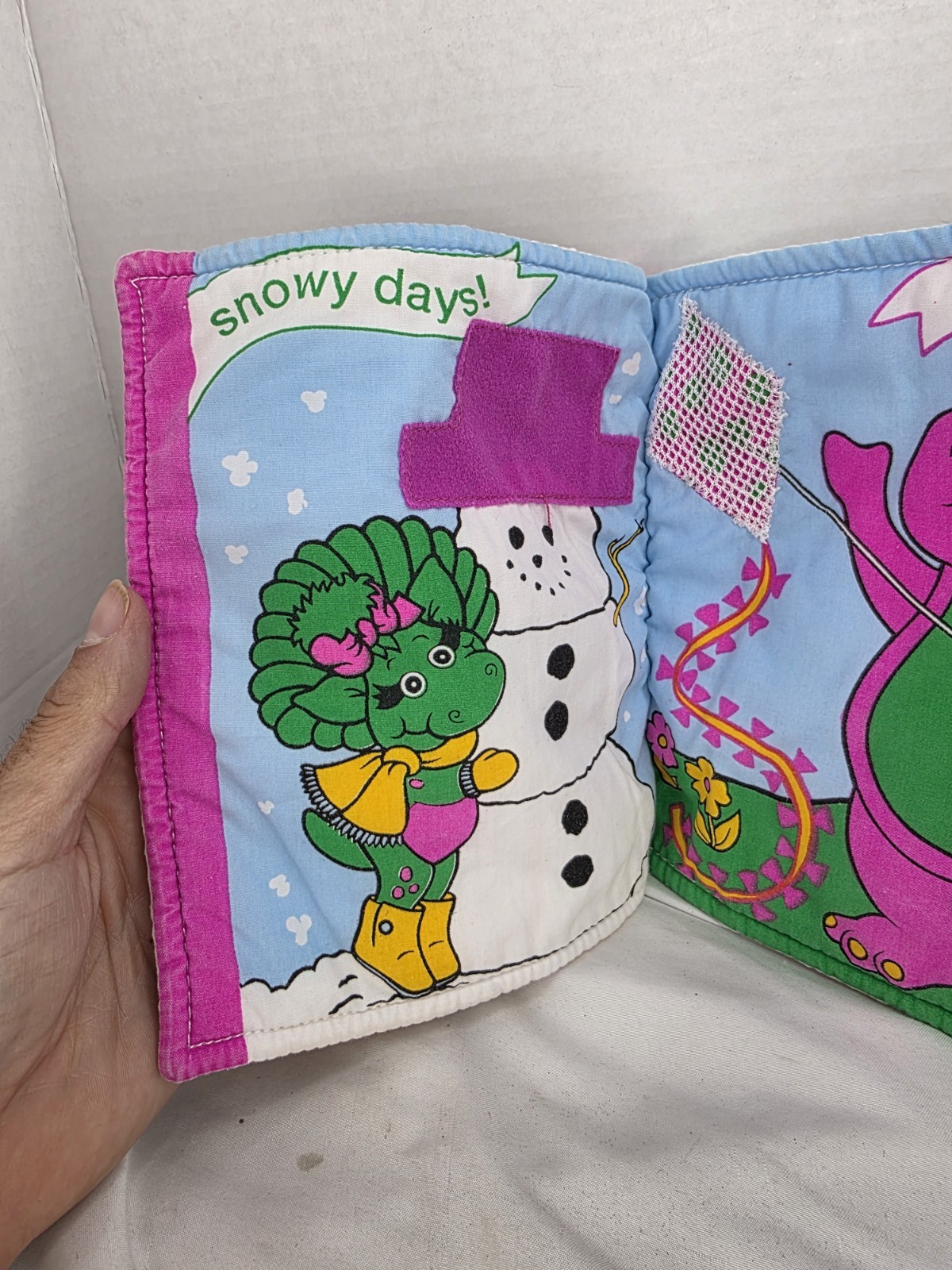Rare Vintage 1993 Barney & Baby Bop Weather Book Soft Plush Washable (VG)