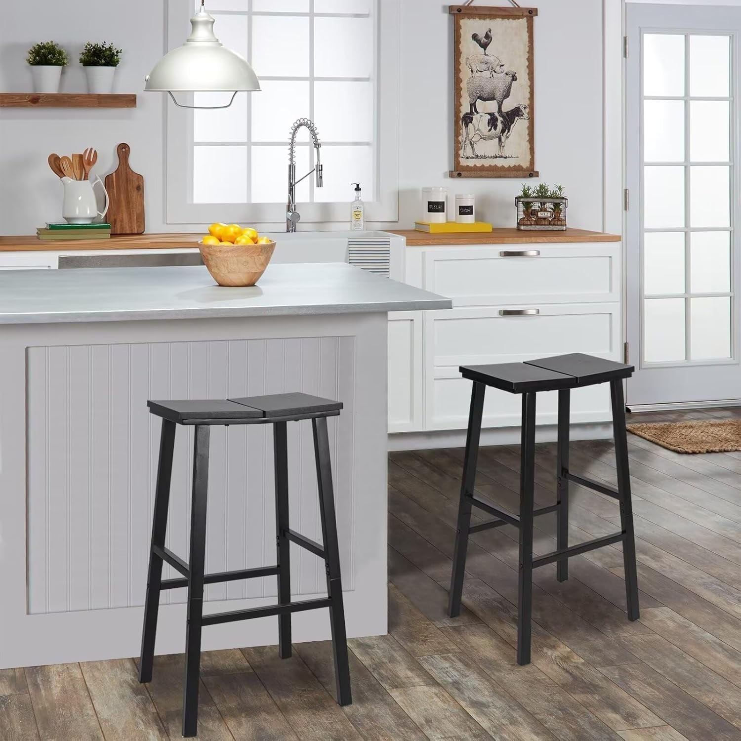 Set of 2 Bar Chairs 28"H Saddle Stools Counter Seat barstools with Footrests