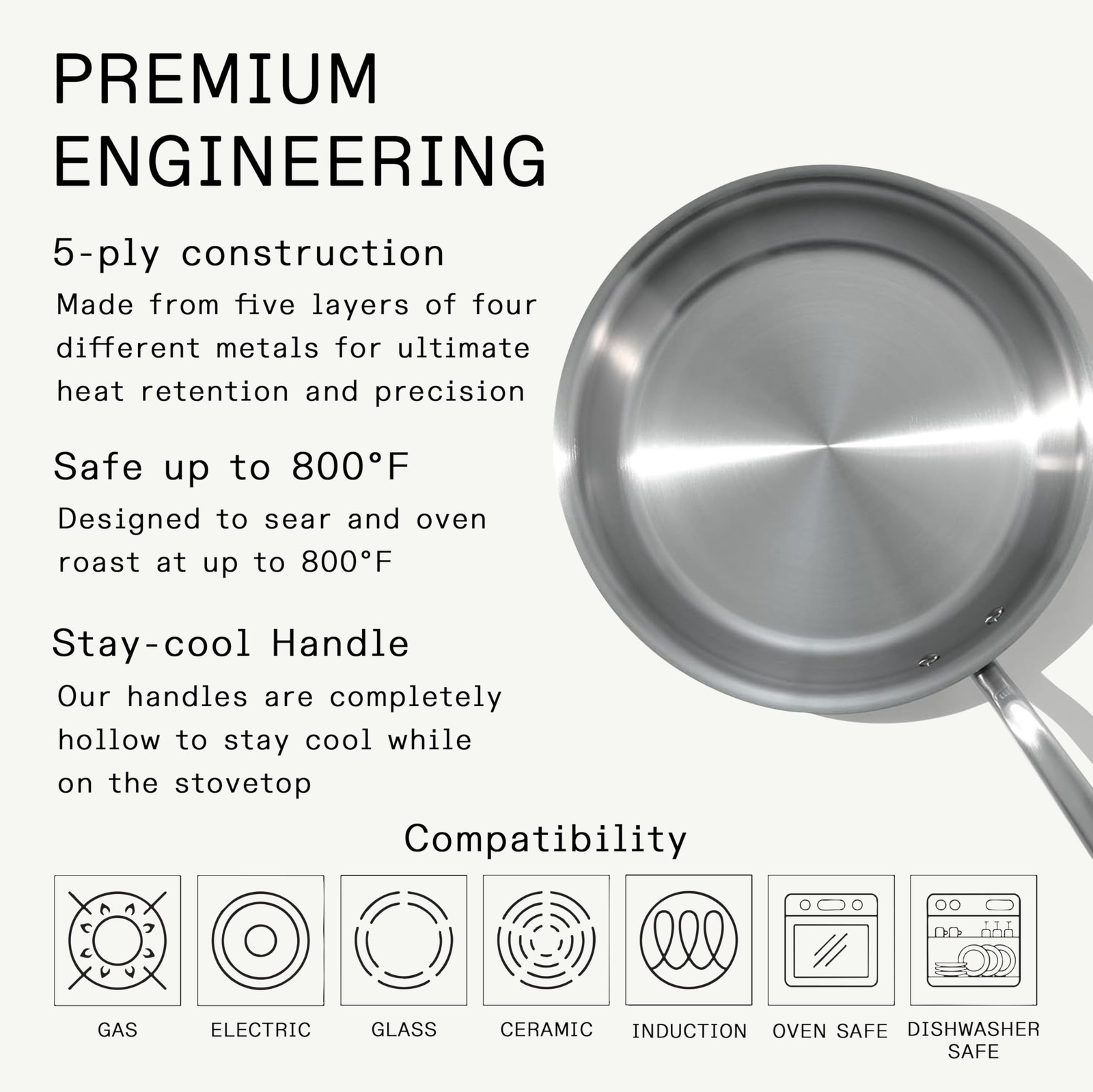 Made In Cookware - 3-Piece (Includes 8"10"12") Stainless Frying Pan Set - 5 Ply