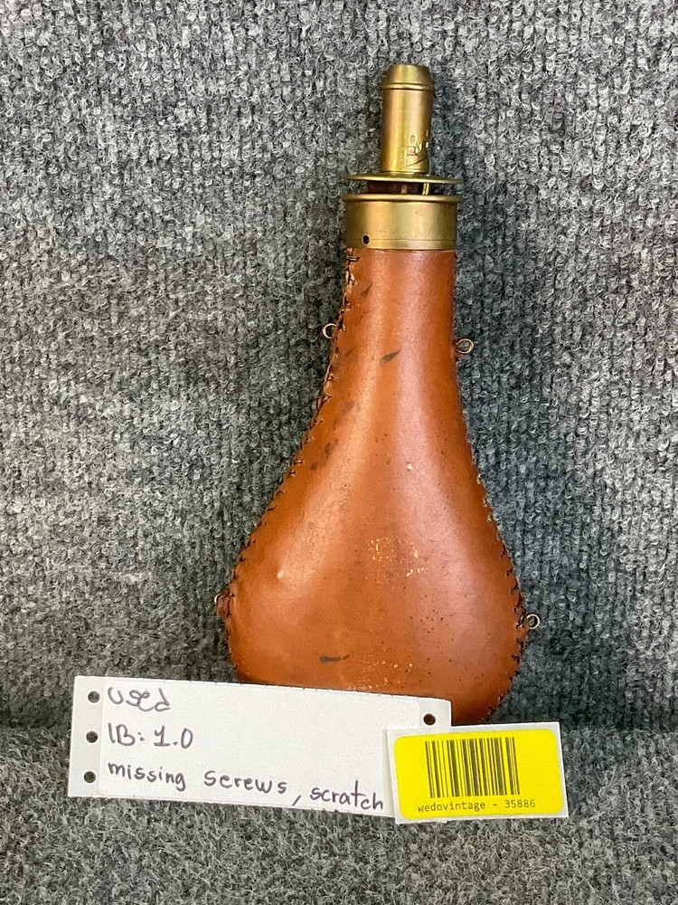 Vintage Brown Leather 🏺 Powder Flask – Muzzleloader Accessory