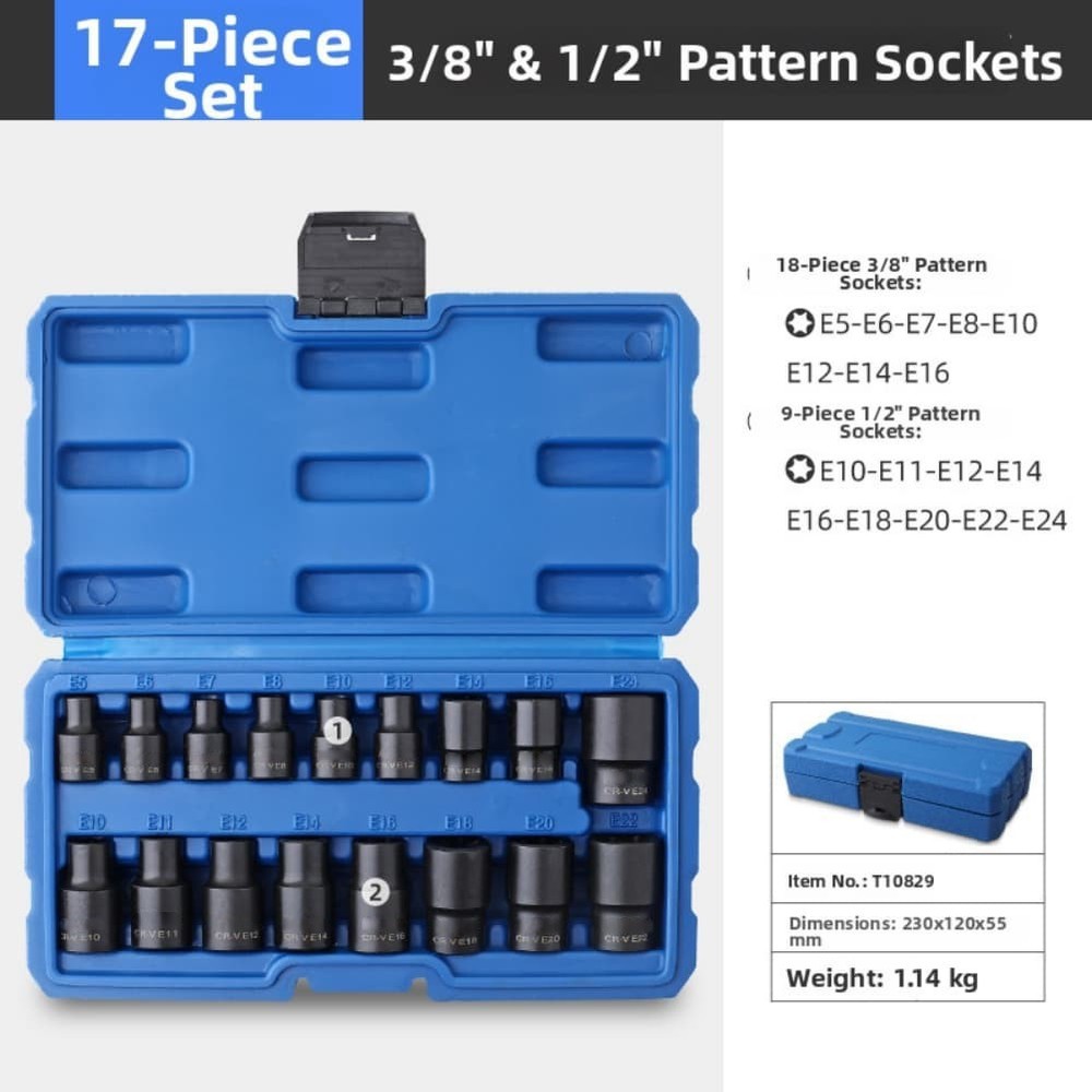 17 Piece E Type Socket Set Quick Bolt Adjustments for Auto and Machinery