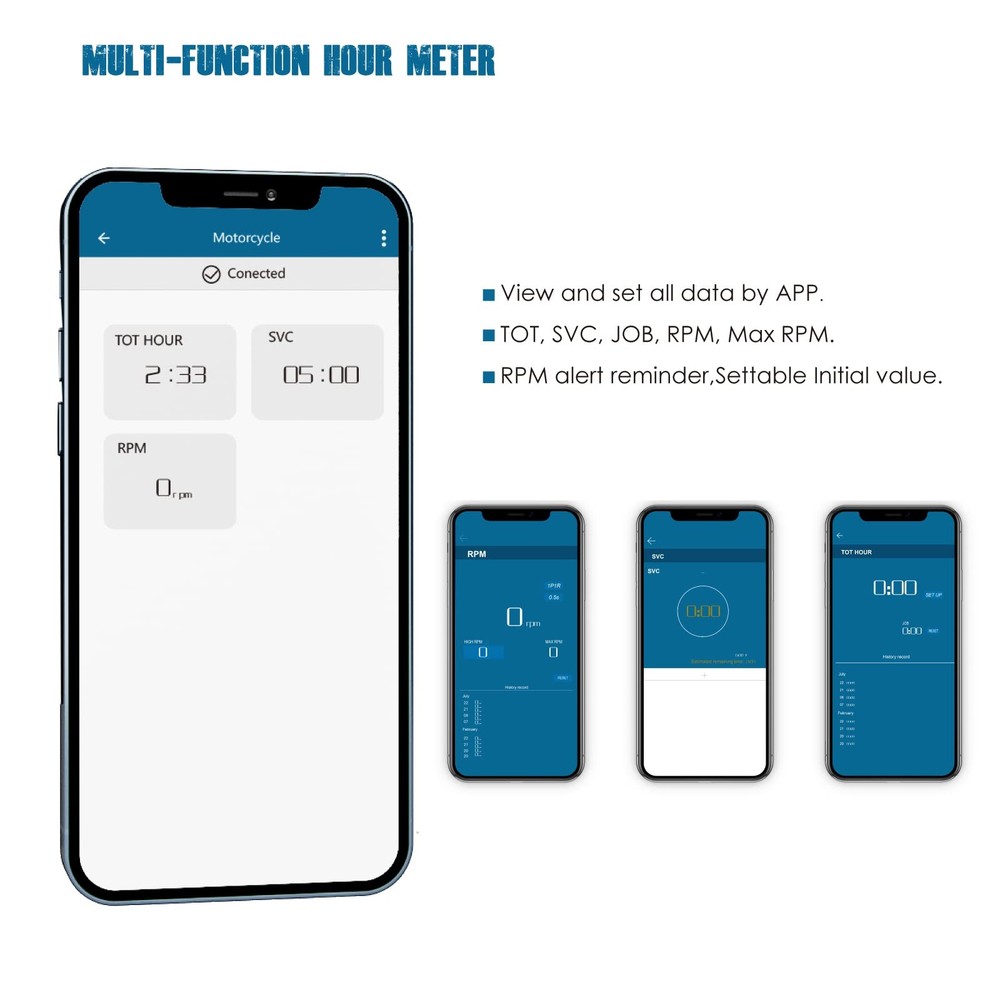 RL-HM027BT Digial Bluetooth Hours Tachometer, Battery .