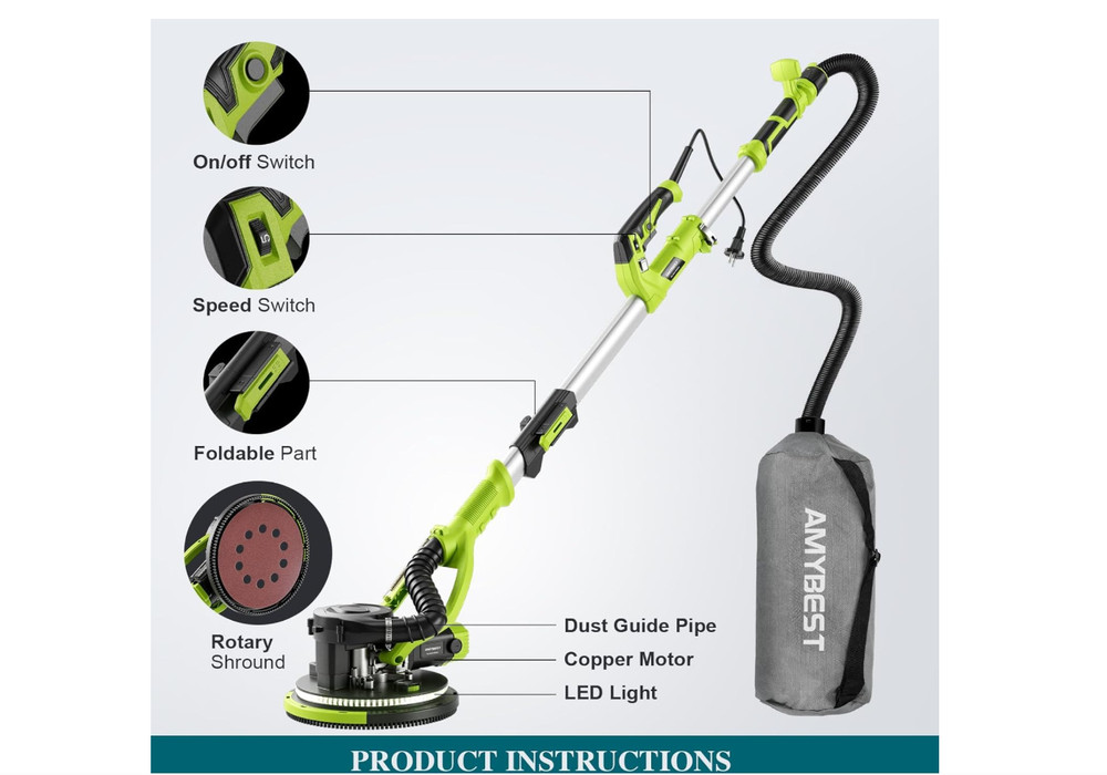 Drywall Sander, W Popcorn Ceiling Removal Tool, Automatic Drywall Sander