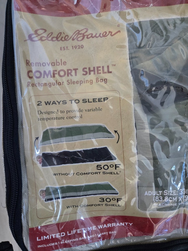 Eddie Bauer Rectangular Sleeping Bag 30°F w/ Removable Comfort Shell Camping