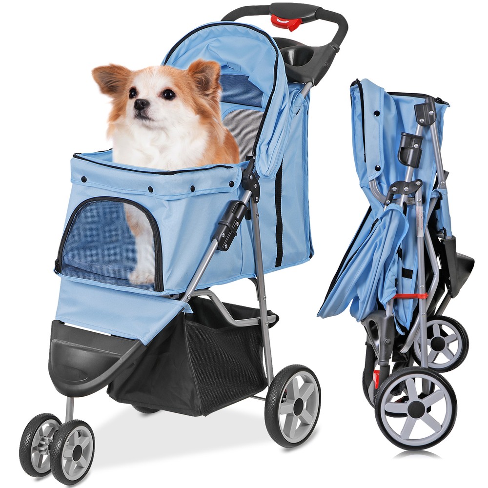 Dog Stroller 3 Wheels Pet Stroller Cat Jogger Stroller Lightweight Foldable Blue