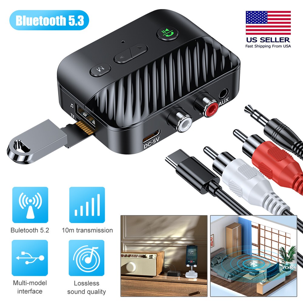 Bluetooth 5.3 Transmitter&Receiver Wireless 3.5mm AUX to 2 RCA Audio USB Adapter