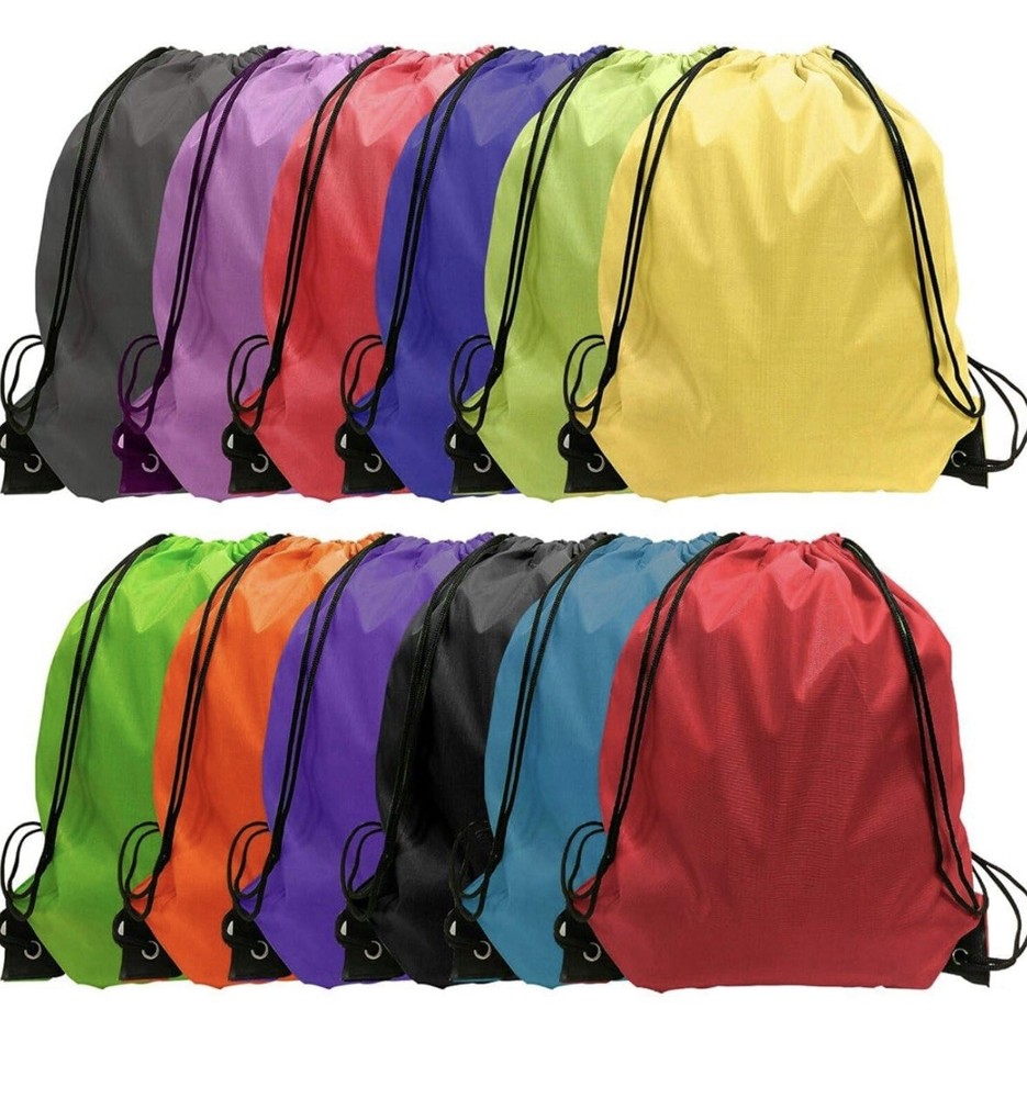 Nylon Drawstring Backpack Bundle Random Color Bag Mixed (12 Bags Incl) NEW ITEM