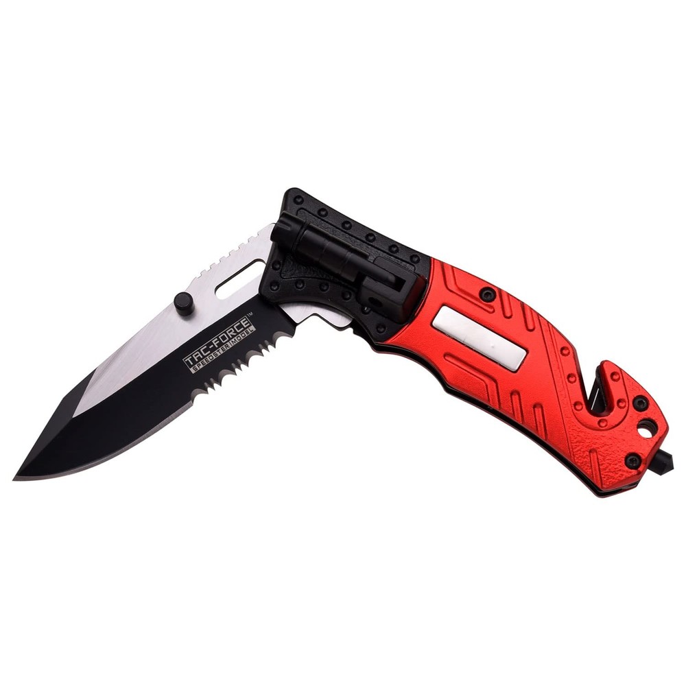 Tac-Force- Folding Pocket Knife – Partially Serrated 3.3", Red Fire