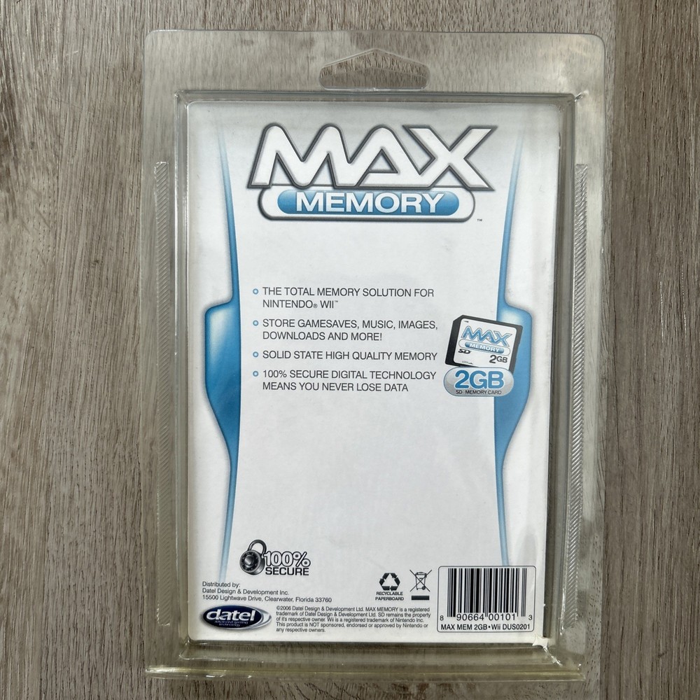 Max Memory 2GB SD Card for Nintendo Wii Gaming Console Data Storage New Sealed