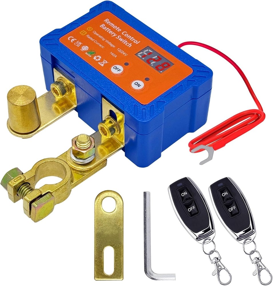 Remote Battery Disconnect Switch 12V W/Voltmeter, 140A 140A Side Post Neg