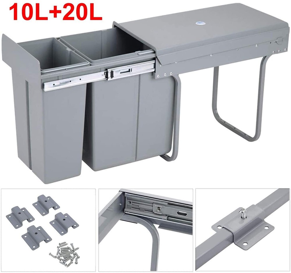 Pull Out Trash Can Under Cabinet Sink Double Sliding Grey