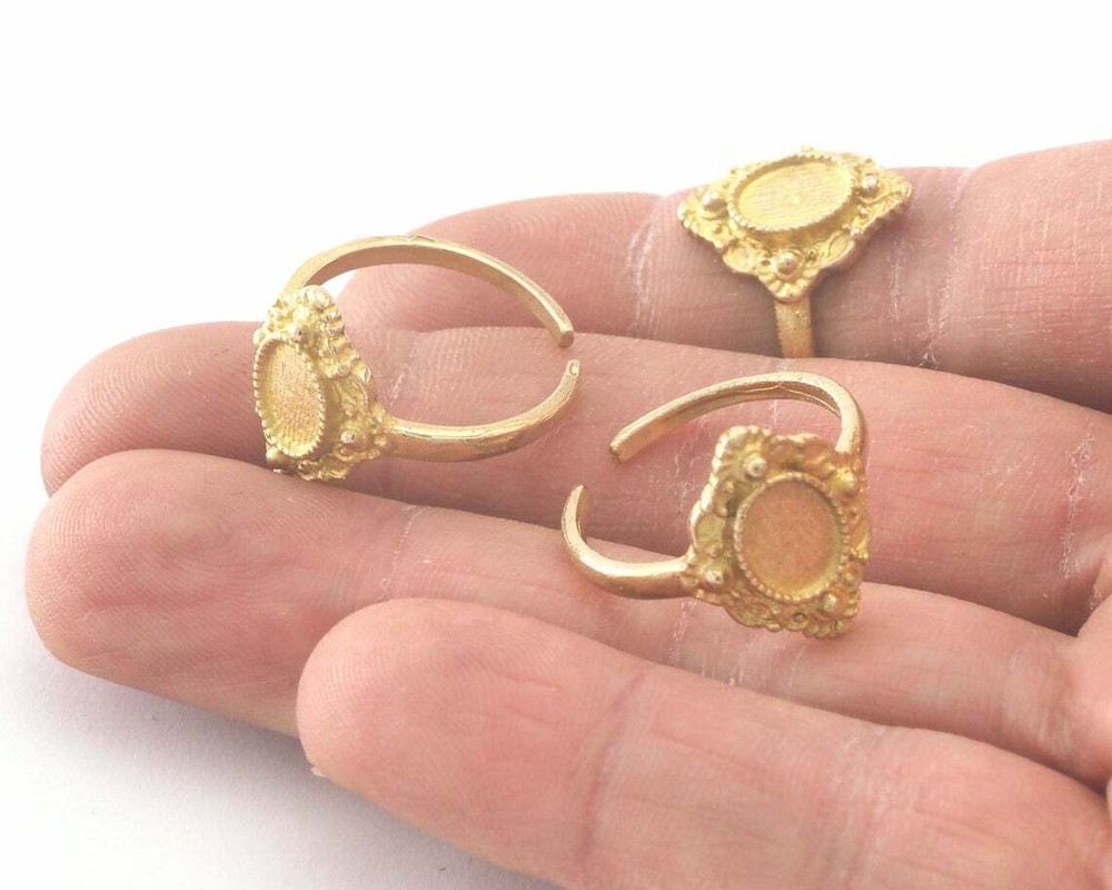 Adjustable Oval Ring Base Bezel setting blank Raw Brass ( 8x6mm setting ) 2633