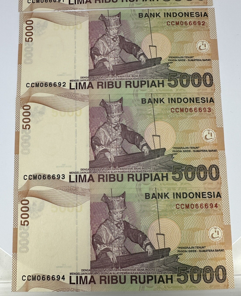 2001 Indonesia 5000 Rupiah p142a 4pc sequential UNC