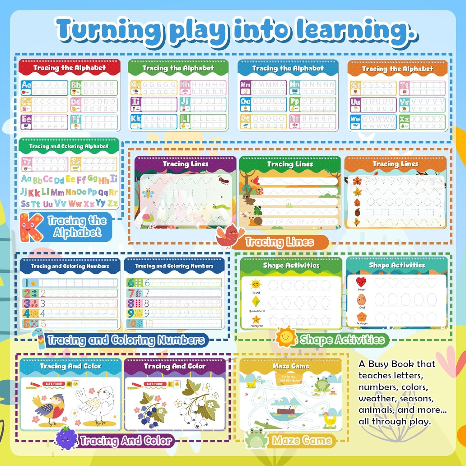 Montessori Busy Book for Toddlers 3-5, Activity Books for Kids, Toddler Busy Boo