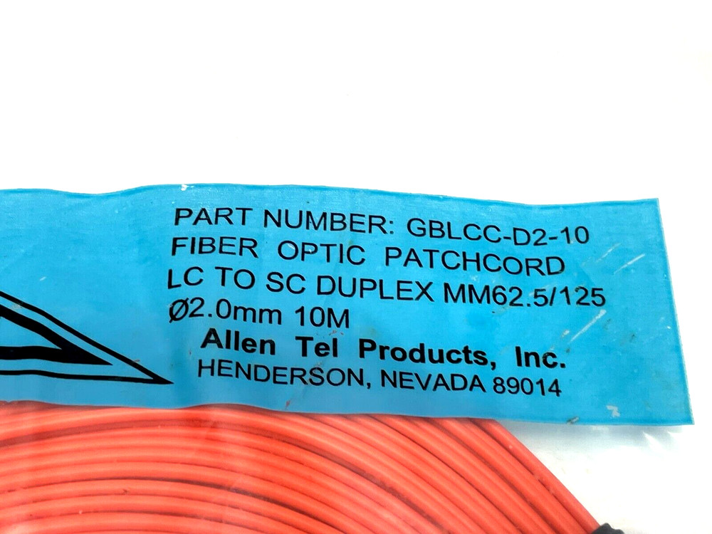 Allen Tel GBLCC-D2-10 Fiber Optic Patch Cord Multimode 10m Length