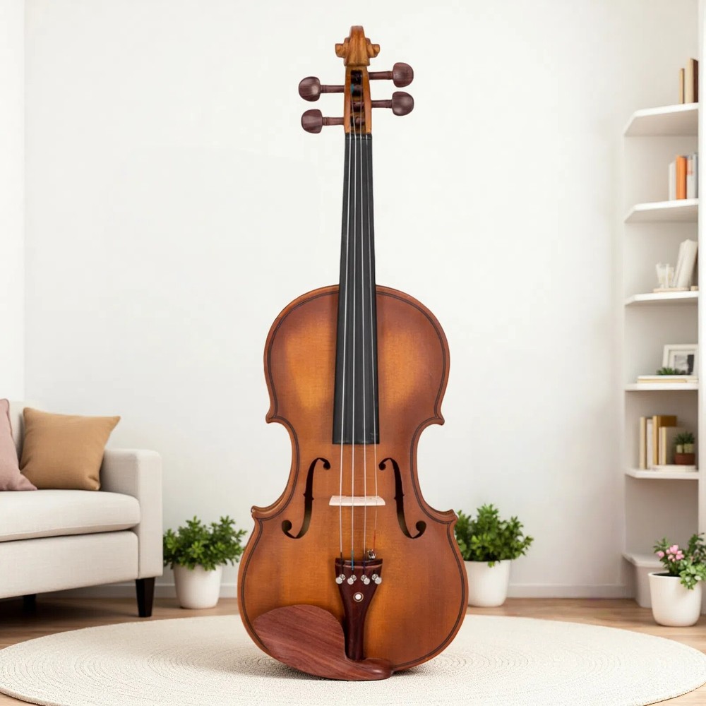 4/4 Solid Spruce Top Acoustic Beginner Violin Set - Shoulder Rest, Tuner, Matte