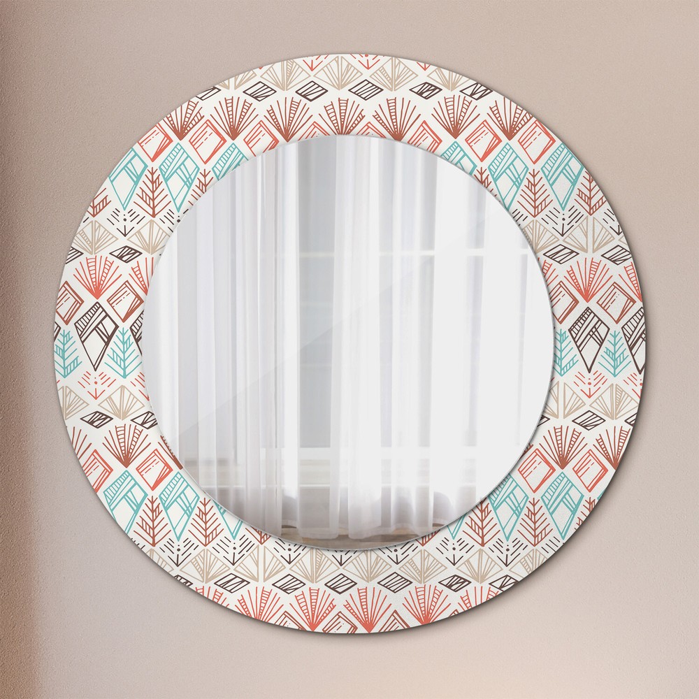Modern Framed Wall Mirror with Patterned Frame Ready to Hang Ethnic Pattern