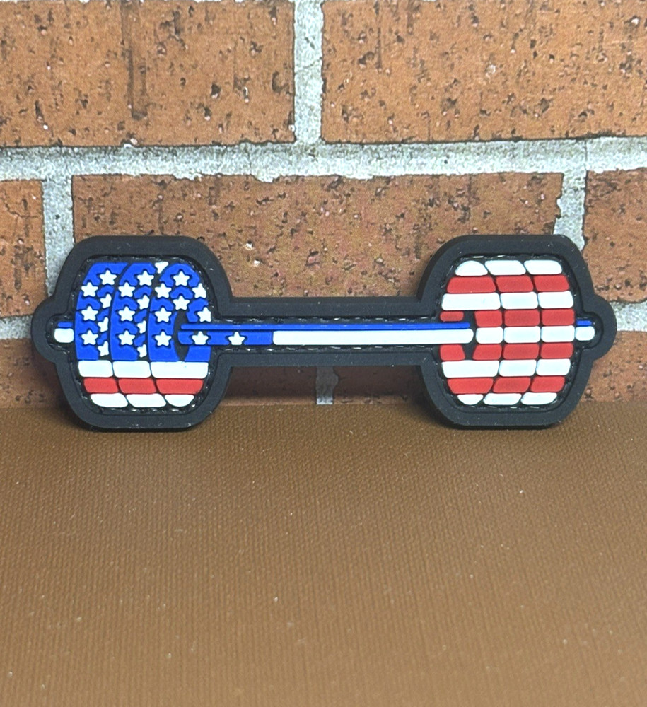 Tactical PVC Patch, Morale American USA Flag Barbell Patch, Weightlifting Patch