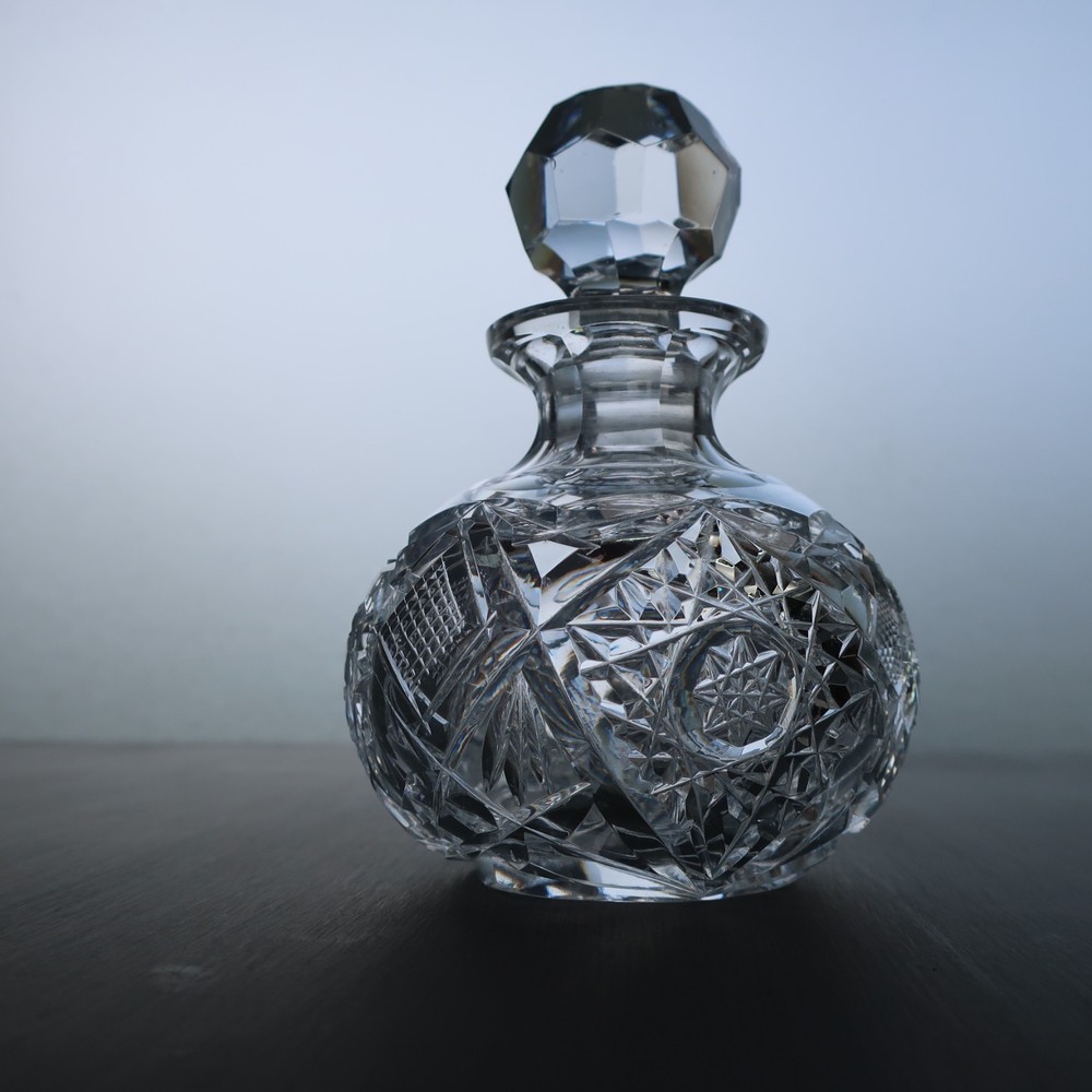 Small Hand Cut Glass Crystal Perfume Bottle