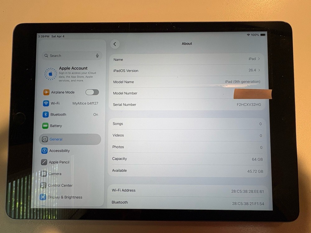 Apple iPad 9th gen 64gb wifi only