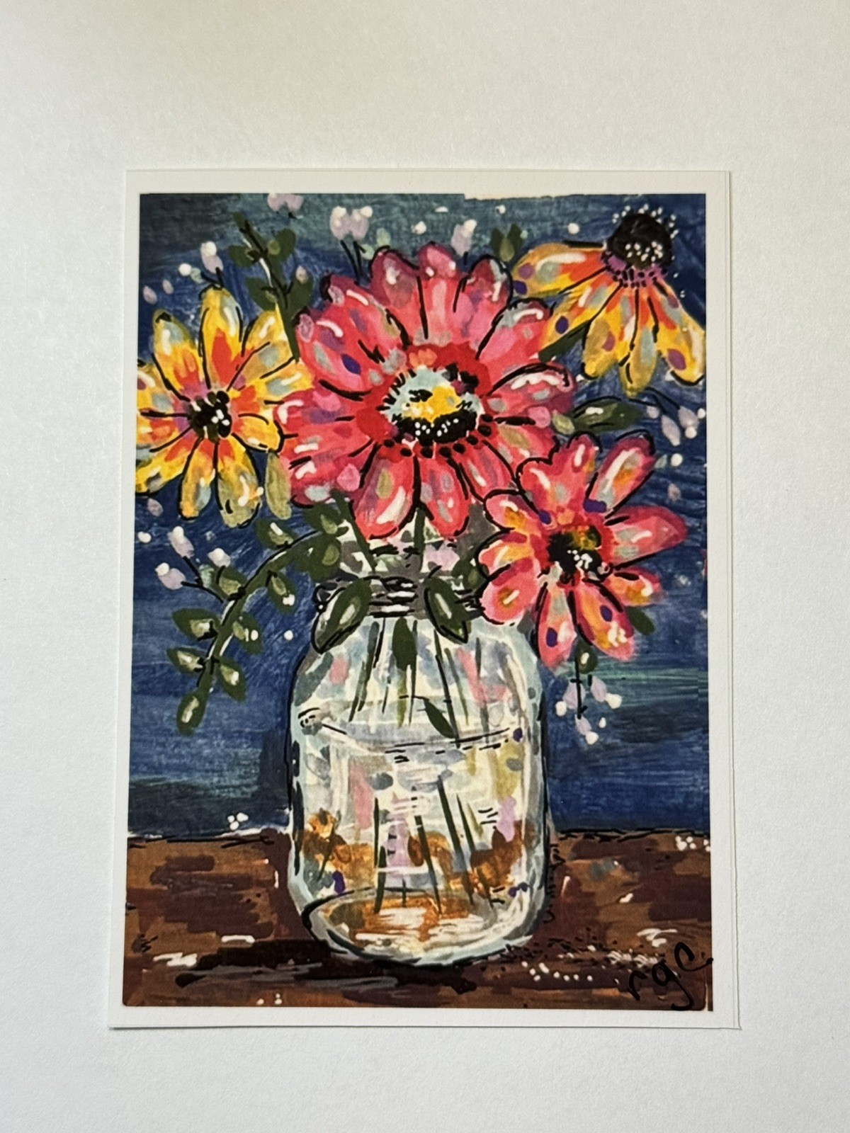 ACEO Original PRINT Flowers, Colorful flower aceo, Mason jar, heartfelt_by_robin